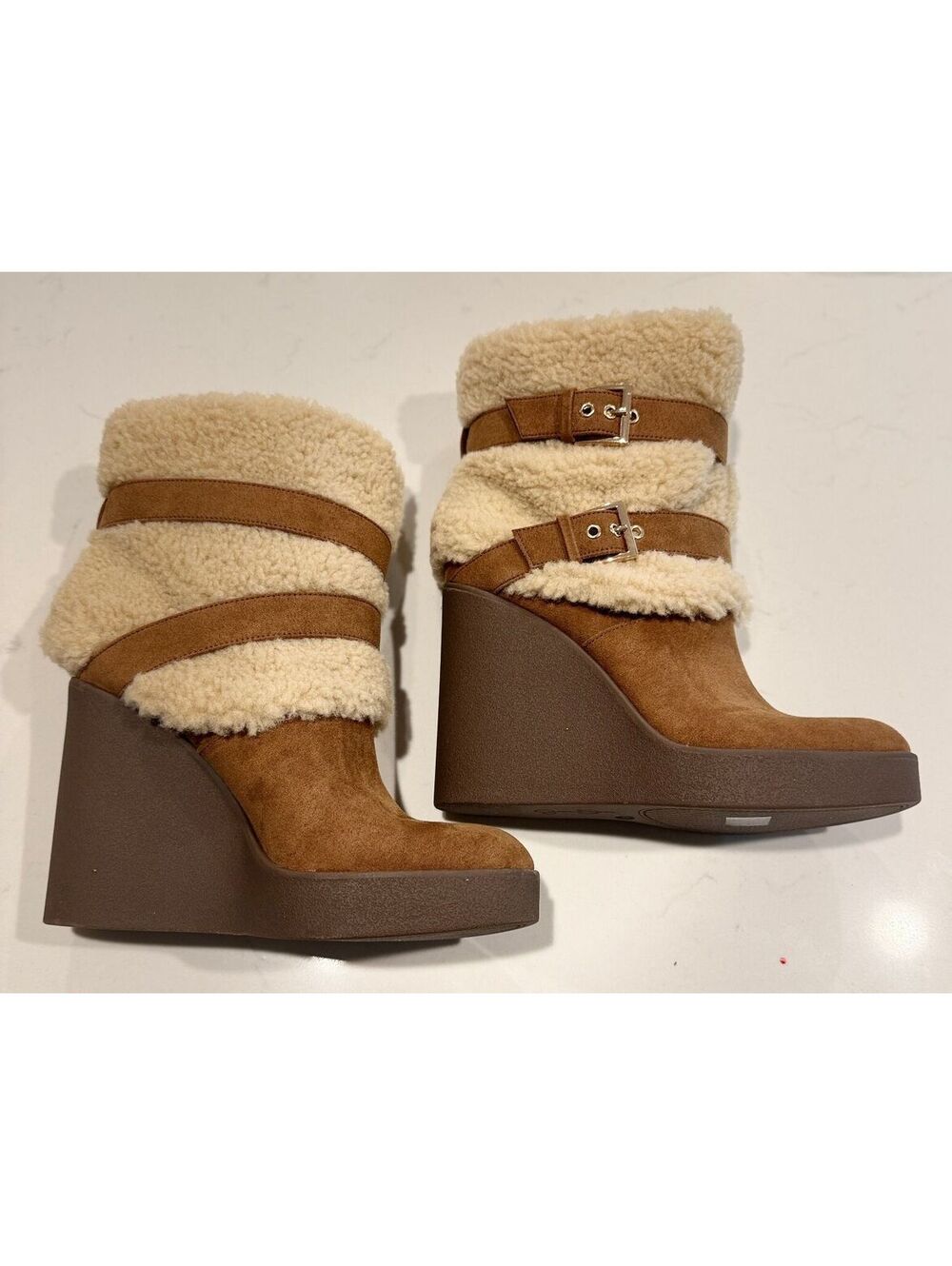 Jessica Simpson Safari Brown Meztyn Cozy Wedge Booties Women Size 8.5